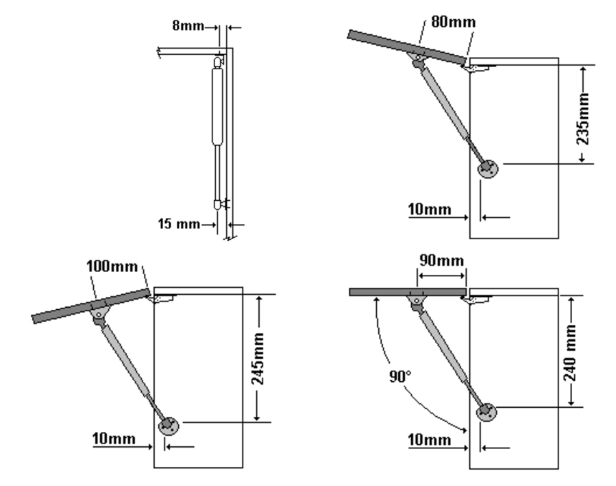 PISTONE A GAS POTENZA 80N L 80-243 mm A BRACCETTO CON AGGANCI