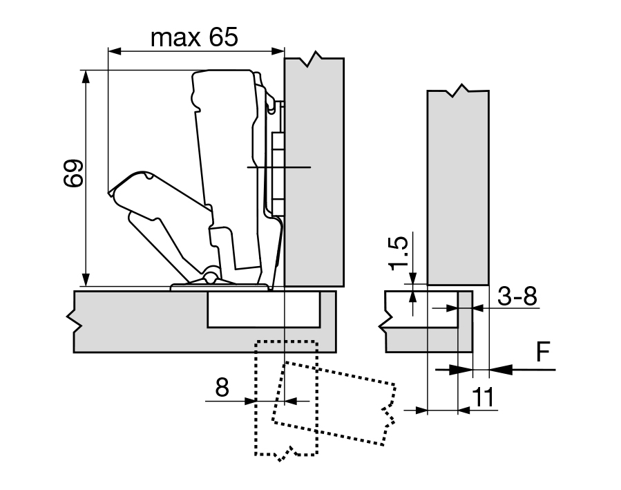 CLIP Top Blum  Cerniere per mobili con angolo apertura ante 170°