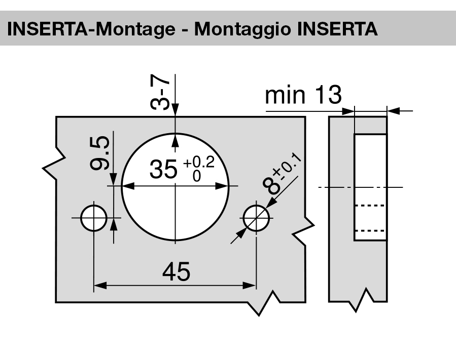 30° II-cerniera per mobili ad angolo, battuta a sormonto CLIP top